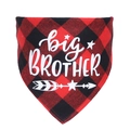 Detail of red and black buffalo plaid cotton dog bandana with white big BROTHER print - M / Red Plaid Brother