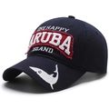 Navy blue cotton baseball cap with vintage Aruba embroidery and white shark detail - Adjustable / Navy Blue