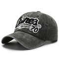 Casquette de baseball en coton délavé anthracite avec broderie vintage style 70 - Réglable / Vert Militaire