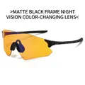 Matte black sports sunglasses with yellow night vision photochromic lenses - Matte Black Frame / Yellow To Gray Photochromic Lens