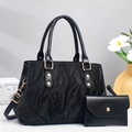 Elegant black large capacity women's tote bag with textured finish and golden buckle - Black