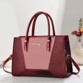 Elegant burgundy leather tote bag with embossed crocodile texture and gold hardware - Wine Red