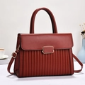 Minimalist large capacity brick red matte leather handbag with pleated design and gold buckle - Red