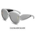 Lunettes de soleil oversize futuristes avec monture argentée et verres miroir argent - Monture Argent Verres Miroir Blanc