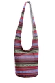 Ethnic bohemian canvas hobo bag with multi-color geometric weaving and long shoulder strap - Burgundy