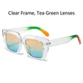 Square oversized sunglasses with transparent frame and tea-green gradient lenses - Transparent Frame Tea Green Lenses