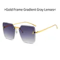 Gafas de sol cuadradas sin montura con patillas de metal dorado y lentes degradadas grises - Montura Dorada Lentes Degradadas Grises