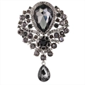 Vintage dark gray crystal teardrop brooch and pendant with silver alloy finish - Silver/Grey