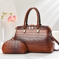 Ensemble de sacs à main marron foncé en similicuir avec motif crocodile et bandoulière - Jaune Terre