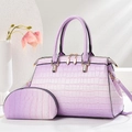 Ensemble sac à main dégradé violet texture crocodile avec bandoulière et détails dorés - Mauve Clair