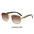 Retro square sunglasses with gold metal frame and gradient tea lenses in C6 style - Gold Frame Gradient Tea Lens (C6)
