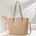 Elegante borsa tote beige da donna con doppi manici e dettaglio zip dorata - Khaki chiaro
