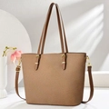 Borsa tote marrone intrecciata di grande capacità con dettagli dorati per look da ufficio - Khaki scuro