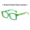 Fashionable oversized square sunglasses with translucent green tortoiseshell frames and clear lenses - Green Pattern Frame Clear Lens Anti Blue Light