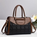 Brown and black contrast macaron tote bag with quilted leather and golden lock - Black