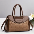Women's 2025 casual patchwork tote bag with geometric quilting and fashion embossing - Khaki