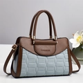 2025 casual tote bag in brown and grey leather with elegant quilted diamond patterns - Blue