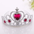 Silver princess crown headband with deep red heart-shaped gemstone and glitter finish - Rose Red