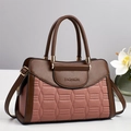 Fashionable macaron contrast color handbag with geometric quilting and dual top handles - Dusty Pink