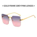 Gafas de sol cuadradas sin montura con varillas doradas y lentes de color degradado gris rosa - Marco Dorado Lentes Gris Rosa