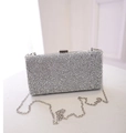Elegante borsa da sera con paillettes argento e tracolla a catena in metallo rimovibile - Argento