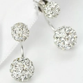 Silver-plated crystal double ball earrings with pavé set transparent rhinestones - Silver (A2327)