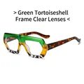 Irregular green and tortoiseshell geometric oversized glasses frame with clear lenses - Green Tortoise Frame Clear Lenses