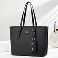 Minimalistische schwarze Einkaufstasche mit goldener Schnalle und kleiner Tasche - Tote Bag Mit Mini-Beutel / Schwarz