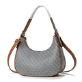 Classic crescent hobo bag with black and white monogram pattern and brown leather straps - Black and White