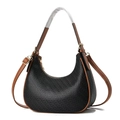 Chic black textured hobo bag with brown leather straps and elegant gold hardware - Black