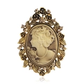 Vintage-Brosche in Bronze mit beigefarbener Damen-Cameo-Silhouette und Strasssteinen - Antikgold
