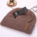 Gorro de punto grueso marrón café para hombre con forro polar y dobladillo acanalado - Caqui