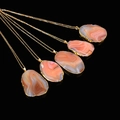 Juego de cinco collares de ágata a rayas naturales con bordes de metal chapado en oro - Naranja
