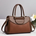 Fashionable brown leather tote bag with dual handles and detachable shoulder strap - Khaki/Earth Yellow