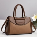 Elegante borsa tote bicolore marrone con manici e tracolla regolabile - Cachi
