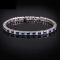 Élégant bracelet tennis en argent avec zircons carrés alternés bleus et blancs - 16.5+2cm / Bleu