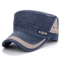 Marineblaue und khakifarbene Flatcap im Patchwork-Stil mit FS-Mode-Metall-Emblem - Blau