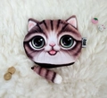 Cartoon tabby cat plush coin purse with 3D digital print and tail zipper pull - Coffee Tail Cat / Coffee