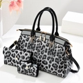 Retro-Shopper aus Lackleder mit grauem Leopardenmuster, 3-teiliges Set mit Goldbeschlägen - Schwarzer Leopard