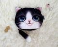 Cute cartoon cat head coin purse with realistic 3D print and long tail zipper puller - Purple Tail Cat / Purple