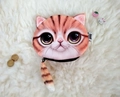Orange tabby cat head coin purse with plush tail zipper and realistic kitten face design - Yellow Tail Cat / Yellow