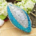 Blue 11cm oval Christmas ball ornament with silver lace and sparkling blue sequins - Blue