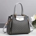 Silver-grey jacquard monogram tote bag with gold hardware and removable shoulder strap - Silver