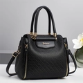 Classic black embossed PU leather handbag with gold hardware and top handle strap - Black