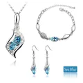 Σετ κοσμημάτων με κρύσταλλα aquamarine, κολιέ, βραχιόλι και σκουλαρίκια σε ασήμι - Ασημί Μπλε της Θάλασσας