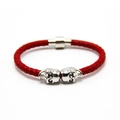 Bracciale punk da uomo in pelle intrecciata rossa con ciondoli a teschio argento - Bianco K + Pelle Rossa