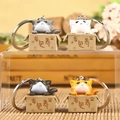 Set of four cute 3D cartoon cats in cardboard boxes keychains with metal rings - Keychain / Seeking Adoption Cat