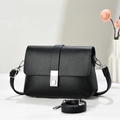 Chic black litchi grain shoulder bag with silver buckle and adjustable strap - Black