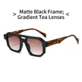 Matte black irregular sunglasses with gradient tea lenses and tortoiseshell temples - Matte Black Frame Gradient Tea Lens