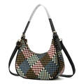 Retro multi-colored patchwork canvas hobo bag with black leather straps and gold zippers - Colorful Patchwork Houndstooth Pattern (Style 3)